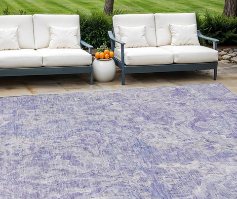 8' X 10' Plum Purple And Lavender Abstract Washable Indoor Outdoor Area Rug