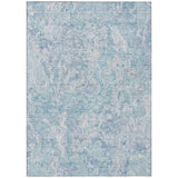 3' X 5' Sky Blue And Denim Blue Abstract Washable Indoor Outdoor Area Rug