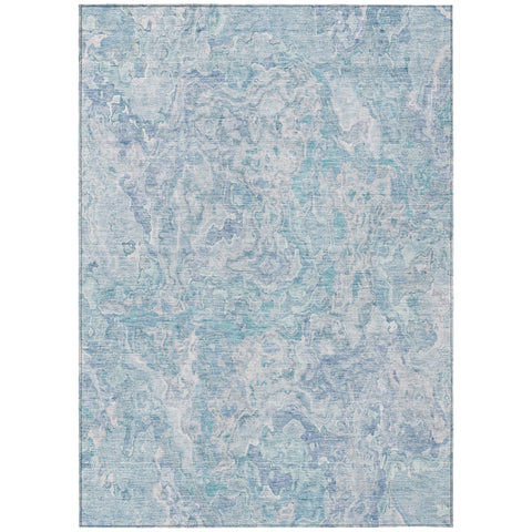 8' X 10' Sky Blue And Denim Blue Abstract Washable Indoor Outdoor Area Rug