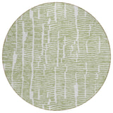 8' Artichoke Green And Ivory Round Abstract Washable Indoor Outdoor Area Rug