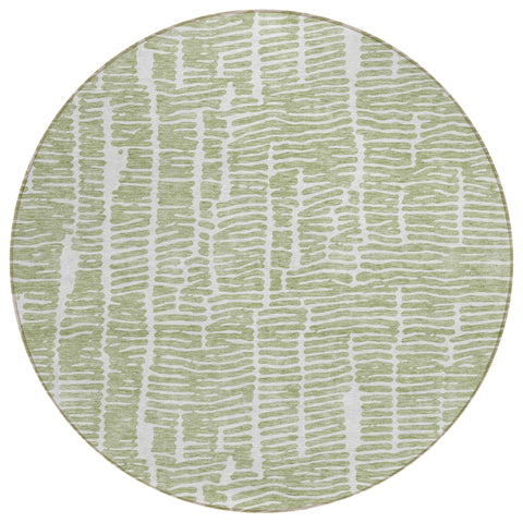 8' Artichoke Green And Ivory Round Abstract Washable Indoor Outdoor Area Rug