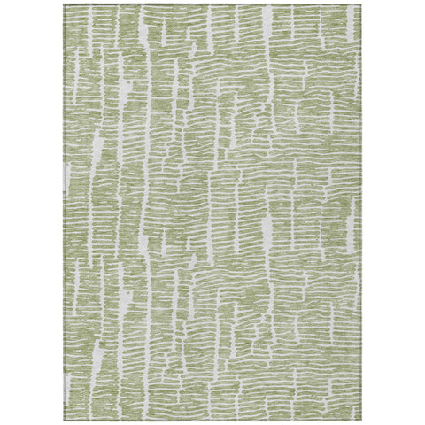 8' X 10' Artichoke Green And Ivory Abstract Washable Indoor Outdoor Area Rug