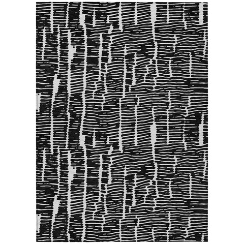 3' X 5' Black And Ivory Abstract Washable Indoor Outdoor Area Rug
