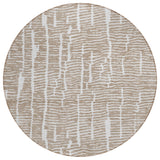 8' Brown And Ivory Round Abstract Washable Indoor Outdoor Area Rug