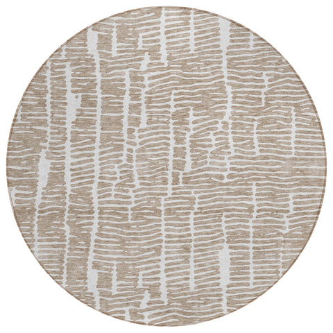 8' Brown And Ivory Round Abstract Washable Indoor Outdoor Area Rug