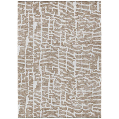 8' X 10' Brown And Ivory Abstract Washable Indoor Outdoor Area Rug