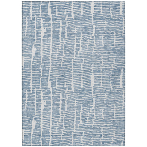 5' X 8' Blue And Ivory Abstract Washable Indoor Outdoor Area Rug