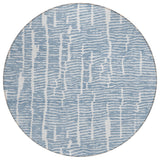 8' Blue And Ivory Round Abstract Washable Indoor Outdoor Area Rug