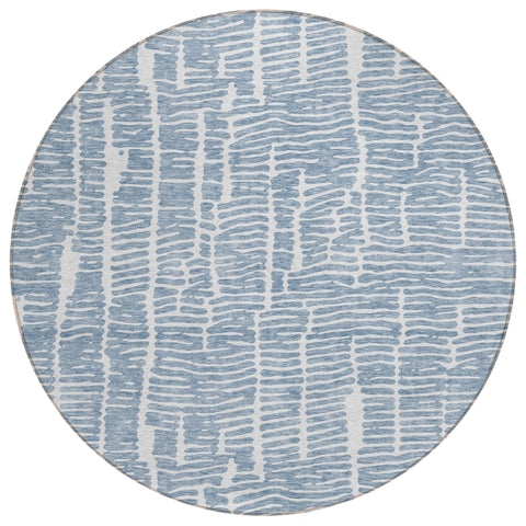 8' Blue And Ivory Round Abstract Washable Indoor Outdoor Area Rug