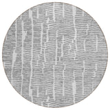 8' Gray And Ivory Round Abstract Washable Indoor Outdoor Area Rug