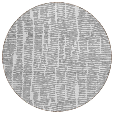8' Gray And Ivory Round Abstract Washable Indoor Outdoor Area Rug