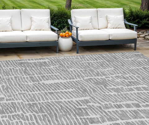8' X 10' Gray And Ivory Abstract Washable Indoor Outdoor Area Rug