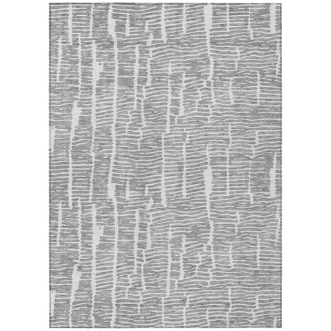 8' X 10' Gray And Ivory Abstract Washable Indoor Outdoor Area Rug