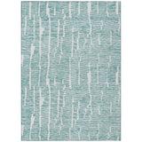 8' X 10' Teal Blue And Ivory Abstract Washable Indoor Outdoor Area Rug