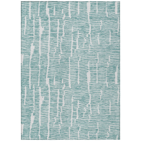 8' X 10' Teal Blue And Ivory Abstract Washable Indoor Outdoor Area Rug