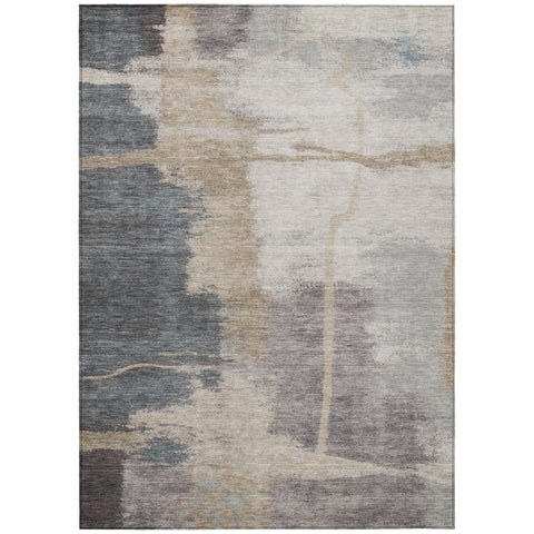 8' X 10' Gray Charcoal And Beige Abstract Washable Indoor Outdoor Area Rug