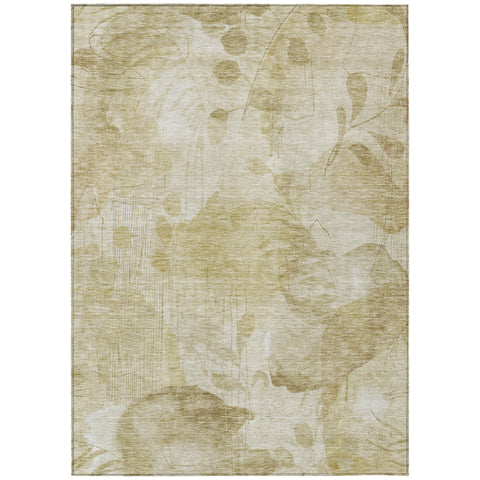 8' X 10' Beige Tan And Ivory Floral Washable Indoor Outdoor Area Rug