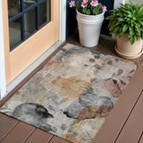 3' X 5' Terra Cotta Copper And Beige Floral Washable Indoor Outdoor Area Rug