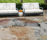 8' X 10' Terra Cotta Copper And Beige Floral Washable Indoor Outdoor Area Rug