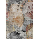8' X 10' Terra Cotta Copper And Beige Floral Washable Indoor Outdoor Area Rug