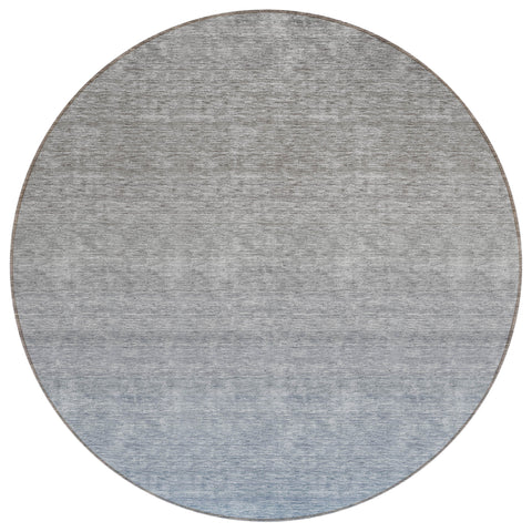 8' Denim Blue And Gray Round Ombre Washable Indoor Outdoor Area Rug