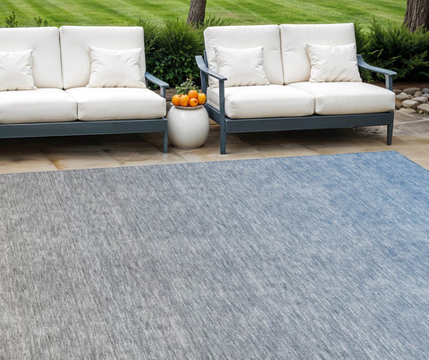 8' X 10' Denim Blue And Gray Ombre Washable Indoor Outdoor Area Rug