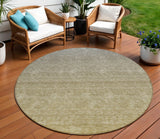 8' Gold Beige And Taupe Round Ombre Washable Indoor Outdoor Area Rug