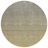 8' Gold Beige And Taupe Round Ombre Washable Indoor Outdoor Area Rug