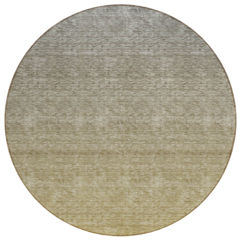 8' Gold Beige And Taupe Round Ombre Washable Indoor Outdoor Area Rug