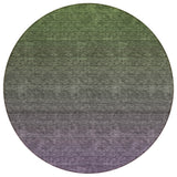 8' Purple Charcoal And Green Round Ombre Washable Indoor Outdoor Area Rug