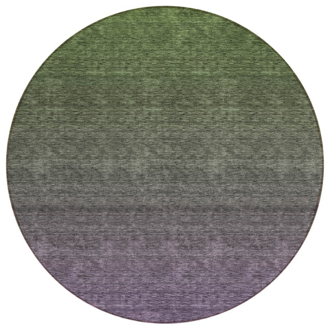 8' Purple Charcoal And Green Round Ombre Washable Indoor Outdoor Area Rug