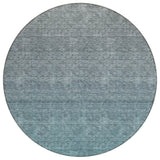 8' Teal Blue Gray And Charcoal Round Ombre Washable Indoor Outdoor Area Rug
