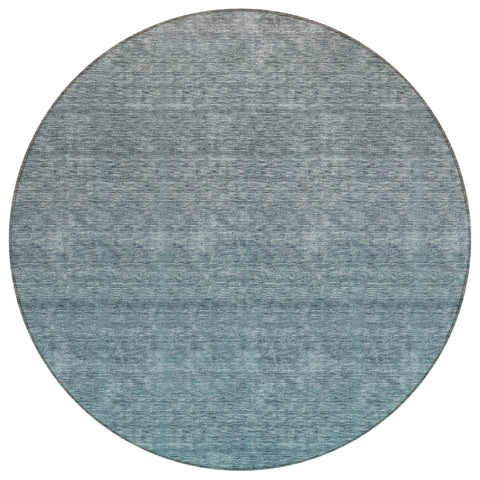 8' Teal Blue Gray And Charcoal Round Ombre Washable Indoor Outdoor Area Rug