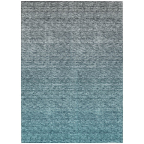 8' X 10' Teal Blue Gray And Charcoal Ombre Washable Indoor Outdoor Area Rug