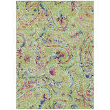 3' X 5' Artichoke Green And Pink Paisley Washable Indoor Outdoor Area Rug