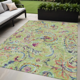 5' X 8' Artichoke Green And Pink Paisley Washable Indoor Outdoor Area Rug
