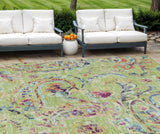 8' X 10' Artichoke Green And Pink Paisley Washable Indoor Outdoor Area Rug