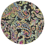 8' Black And Artichoke Green Round Paisley Washable Indoor Outdoor Area Rug