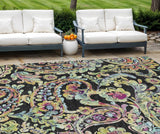 8' X 10' Black And Artichoke Green Paisley Washable Indoor Outdoor Area Rug
