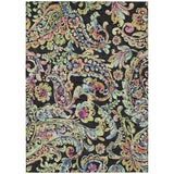 8' X 10' Black And Artichoke Green Paisley Washable Indoor Outdoor Area Rug