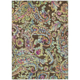 3' X 5' Chocolate And Artichoke Green Paisley Washable Indoor Outdoor Area Rug