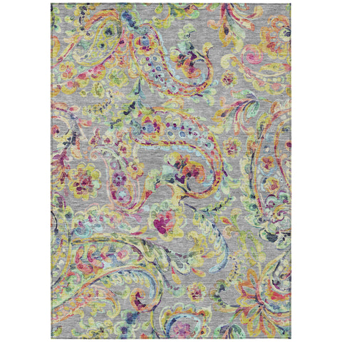 8' X 10' Gray Fern Green And Artichoke Green Paisley Washable Indoor Outdoor Area Rug