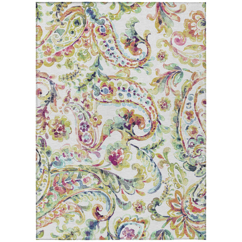 3' X 5' Ivory Fern Green And Artichoke Green Paisley Washable Indoor Outdoor Area Rug