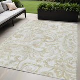 5' X 8' Beige Tan And Ivory Paisley Washable Indoor Outdoor Area Rug