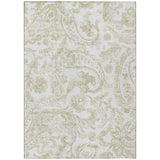 5' X 8' Beige Tan And Ivory Paisley Washable Indoor Outdoor Area Rug
