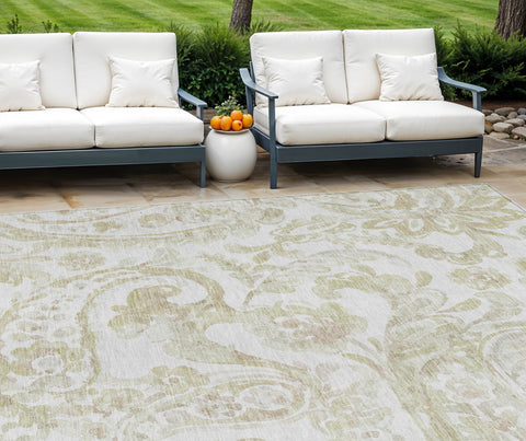 8' X 10' Beige Tan And Ivory Paisley Washable Indoor Outdoor Area Rug