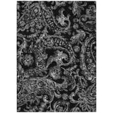 8' X 10' Black Gray And Charcoal Paisley Washable Indoor Outdoor Area Rug