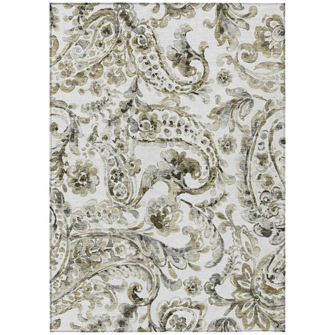 3' X 5' Brown Ivory And Tan Paisley Washable Indoor Outdoor Area Rug