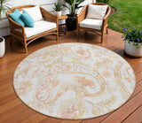 8' Coral Ivory And Peach Round Paisley Washable Indoor Outdoor Area Rug