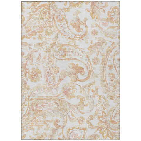 8' X 10' Coral Ivory And Peach Paisley Washable Indoor Outdoor Area Rug